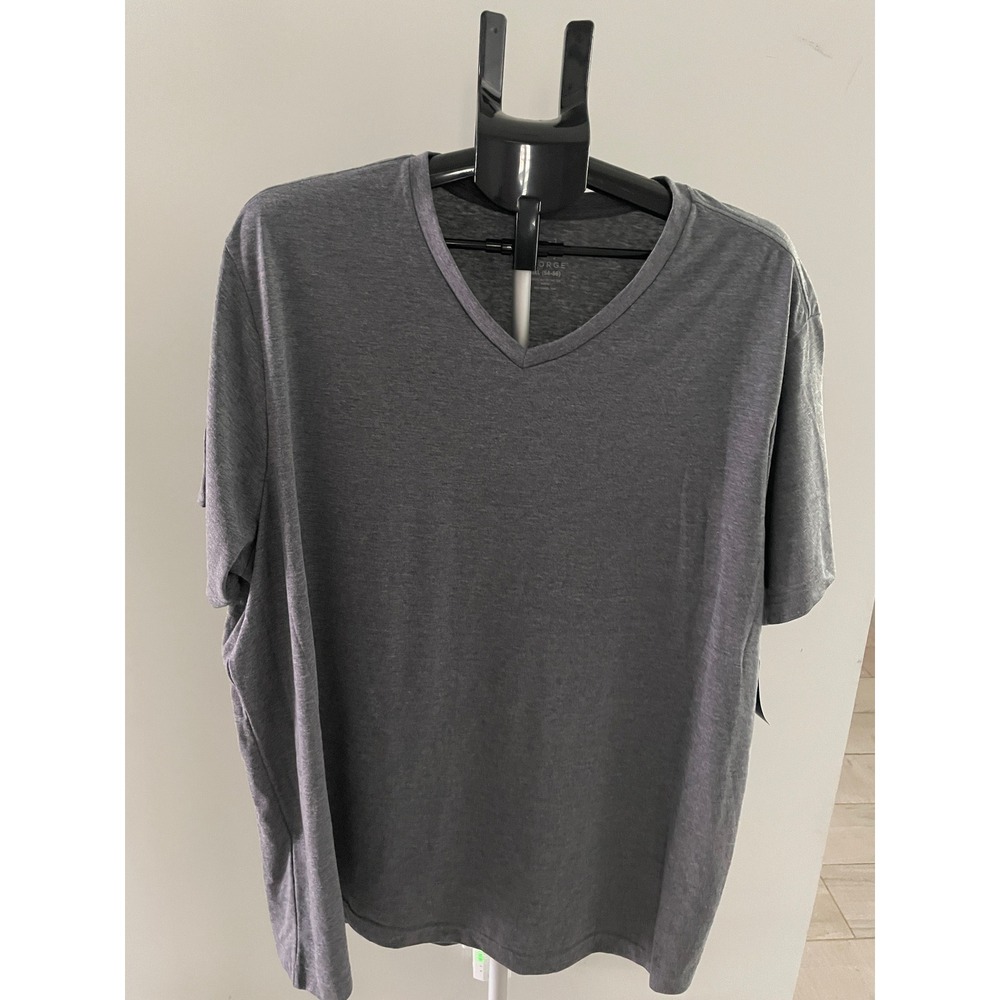 George Mens V Neck T Shirt Short Sleeve Charcoal Sky Heather Grey 3XL 54-56 NEW